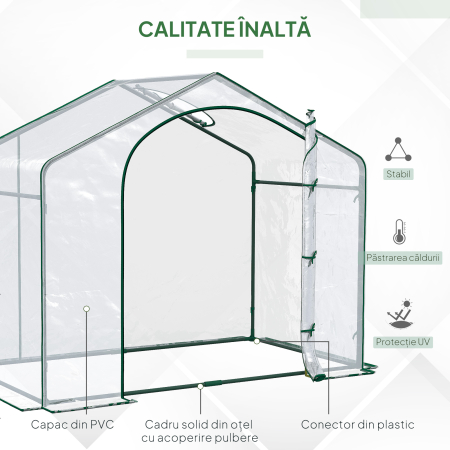  Sera de Exterior cu Intrare cu Fermoar si Aerisire Superioara, din Plastic si Otel, 180x100x152 cm, Transparenta [4]