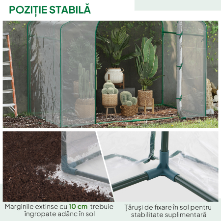  Sera de Exterior cu Intrare cu Fermoar si Aerisire Superioara, din Plastic si Otel, 180x100x152 cm, Transparenta [5]