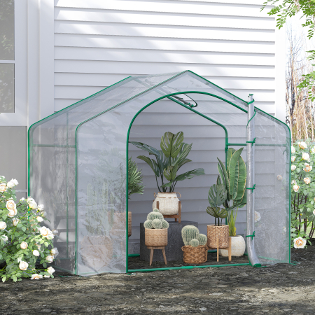  Sera de Exterior cu Intrare cu Fermoar si Aerisire Superioara, din Plastic si Otel, 180x100x152 cm, Transparenta [1]