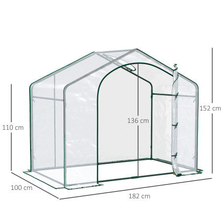  Sera de Exterior cu Intrare cu Fermoar si Aerisire Superioara, din Plastic si Otel, 180x100x152 cm, Transparenta [2]
