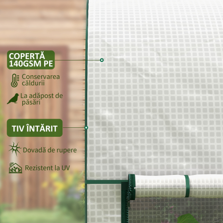  Sera de Gradina 2 m², 2 Usi Rulabile, Acoperire din PE 140g/m² Anti-UV, 2x1x1.78m, Alba [4]