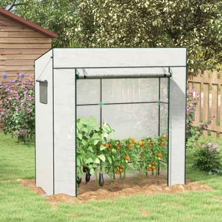  Sera de Gradina cu Acoperis inclinat, 2 Ferestre si Usa Rulabila, Sera pentru Gradina cu Structura din Otel, Acoperis din PE Anti-UV, pentru Gradina, Legume, Flori, Plante, 196x77x197 cm, Alb [8]