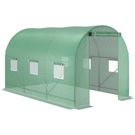 Prelate, pavilioane, umbrele terasa -  Sera de Gradina cu Ferestre, Usa si Acoperis Rotunjit, 3.5x2x2m, Verde