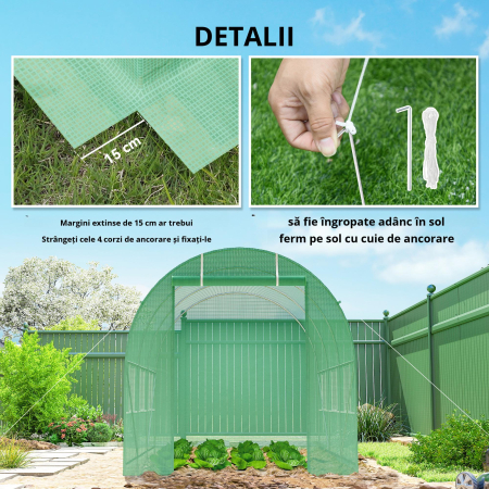  Sera de Gradina cu Ferestre, Usa si Acoperis Rotunjit, 3.5x2x2m, Verde [5]
