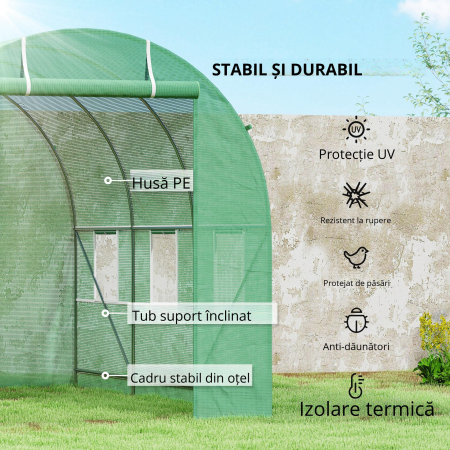  Sera de Gradina cu Ferestre, Usa si Acoperis Rotunjit, 3.5x2x2m, Verde [4]