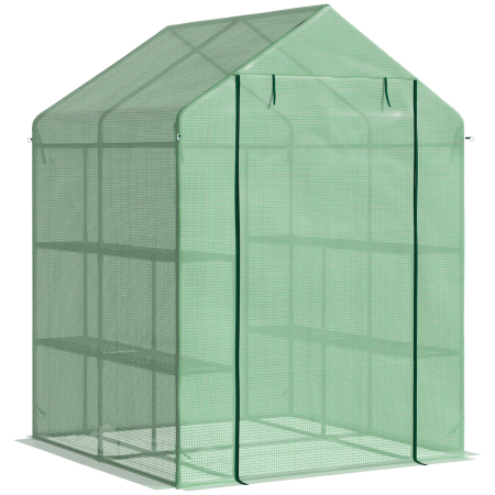 Prelate, pavilioane, umbrele terasa -  Sera de gradina cu rafturi, protectie din PE si usa care se ruleaza, 143L x 138l x 190H cm, verde