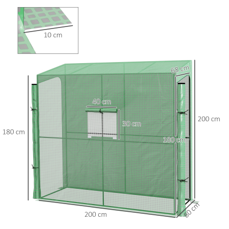  Sera de Gradina de Perete cu 2 Usi Rulabile si Acoperire din PE Anti-UV, 200x80x200 cm, Verde [2]