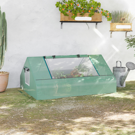  Sera de Gradina din Otel cu Acoperire din PE, Usi Rulabile si Ferestre, 180x140x80cm, Verde [1]