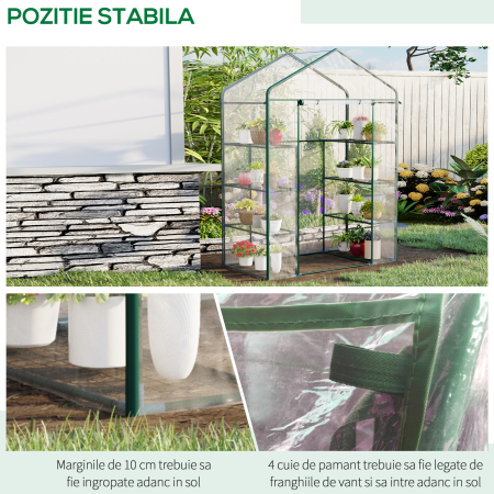  Sera de Gradina din Otel si PVC Transparent cu Usa Rulou, 143x73x195cm [5]