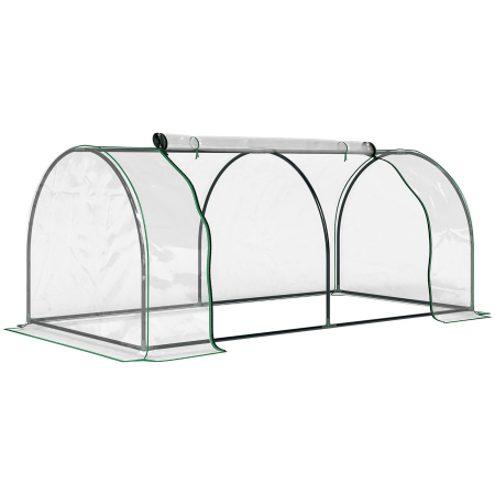 Prelate, pavilioane, umbrele terasa -  Sera de gradina in forma de tunel din otel cu acoperire din PVC, 200x100x80 cm, transparenta si verde