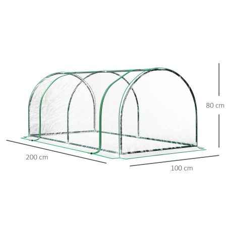  Sera de gradina in forma de tunel din otel cu acoperire din PVC, 200x100x80 cm, transparenta si verde [2]