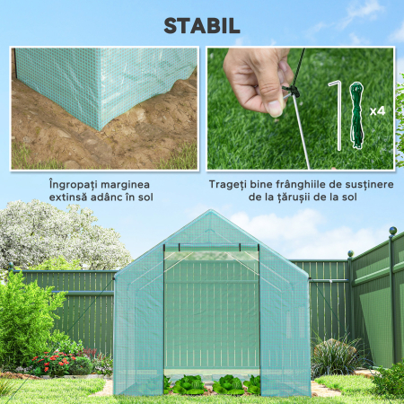  Sera de Gradina Tip Tunel 2x3x2 m cu Usi si Ferestre Rulabile, Sera pentru Gradina cu Acoperis inclinat, Structura din Otel si Acoperire PE, pentru Legume, Flori, Fructe, Anti-UV, Verde [5]