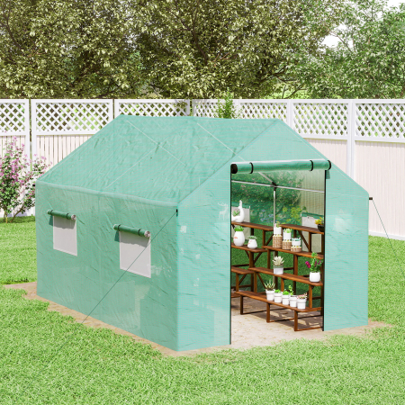  Sera de Gradina Tip Tunel 2x3x2 m cu Usi si Ferestre Rulabile, Sera pentru Gradina cu Acoperis inclinat, Structura din Otel si Acoperire PE, pentru Legume, Flori, Fructe, Anti-UV, Verde [8]