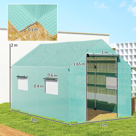  Sera de Gradina Tip Tunel 2x3x2 m cu Usi si Ferestre Rulabile, Sera pentru Gradina cu Acoperis inclinat, Structura din Otel si Acoperire PE, pentru Legume, Flori, Fructe, Anti-UV, Verde [2]