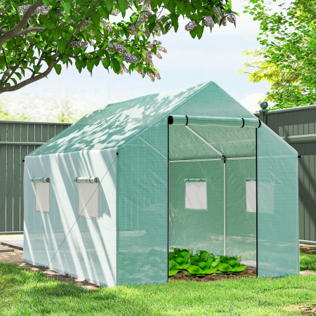  Sera de Gradina Tip Tunel 2x3x2 m cu Usi si Ferestre Rulabile, Sera pentru Gradina cu Acoperis inclinat, Structura din Otel si Acoperire PE, pentru Legume, Flori, Fructe, Anti-UV, Verde [1]