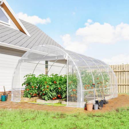  Sera de Gradina Tip Tunel 3x4x2 m cu 2 Usi Rulabile, Sera pentru Legume cu 4 intariri Diagonale, Cadru din Otel si Acoperis PE, pentru Legume, Flori, Fructe, Anti-UV, Transparent [1]