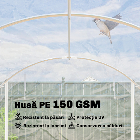  Sera de Gradina Tip Tunel 3x4x2 m cu 2 Usi Rulabile, Sera pentru Legume cu 4 intariri Diagonale, Cadru din Otel si Acoperis PE, pentru Legume, Flori, Fructe, Anti-UV, Transparent [4]