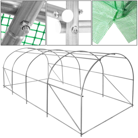 Sera gradina tip tunel 200x450x200 cm, folie PE 140g/m2 UV4, 9 ferestre cu plase tantari, usa cu incuietori, 9 mp, verde [19]