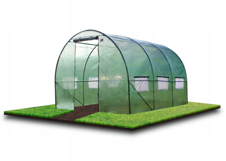 Sera gradina tip tunel 250x400x200 cm, folie PE 140g/m2 UV4, 3 segmente, 6 ferestre rulante, usa blocabila, 10 mp, verde [1]