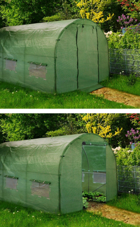 Sera gradina tip tunel 250x400x200 cm, folie PE 140g/m2 UV4, 3 segmente, 6 ferestre rulante, usa blocabila, 10 mp, verde [7]