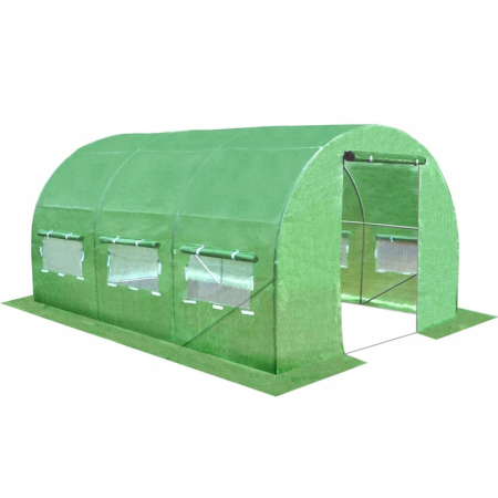 Sere si solarii - Sera gradina tip tunel 250x400x200 cm, folie PE 140g/m2 UV4, 3 segmente, 6 ferestre rulante, usa blocabila, 10 mp, verde