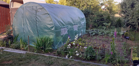 Sera gradina tip tunel 250x400x200 cm, folie PE 140g/m2 UV4, 3 segmente, 6 ferestre rulante, usa blocabila, 10 mp, verde [13]