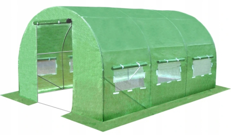 Sera gradina tip tunel 250x400x200 cm, folie PE 140g/m2 UV4, 3 segmente, 6 ferestre rulante, usa blocabila, 10 mp, verde [2]