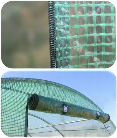 Sera gradina tip tunel 250x400x200 cm, folie PE 140g/m2 UV4, 4 segmente, 8 ferestre rulante, usa blocabila, 10 mp, verde [7]