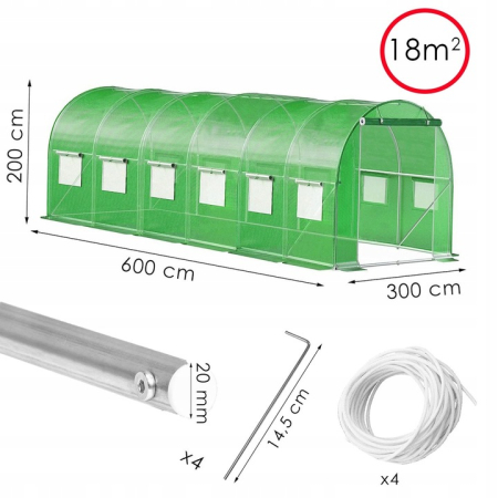 Sera de gradina, tip tunel cu cadru metalic, 300x600cm, 13 ferestre, verde, 18 mp [9]