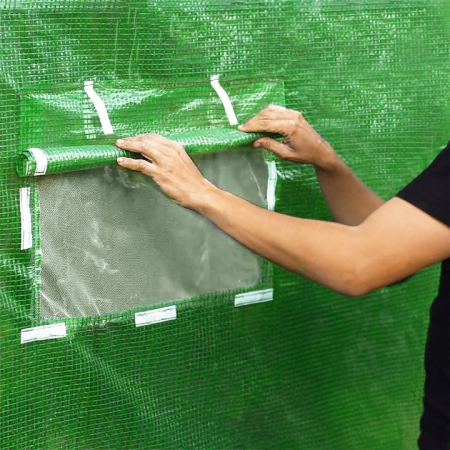 Sera gradina tip tunel 300x600x200 cm, folie PE 140g/m2 UV4, 13 ferestre cu plase tantari, usa lata, 18 mp, verde [12]