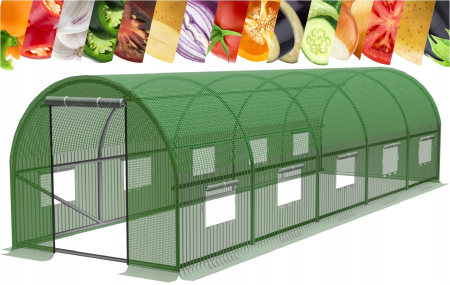 Sera gradina tip tunel 300x800x200 cm, folie PE 140g/m2 UV4, 10 ferestre, usa fermoar, 24 mp, verde [12]
