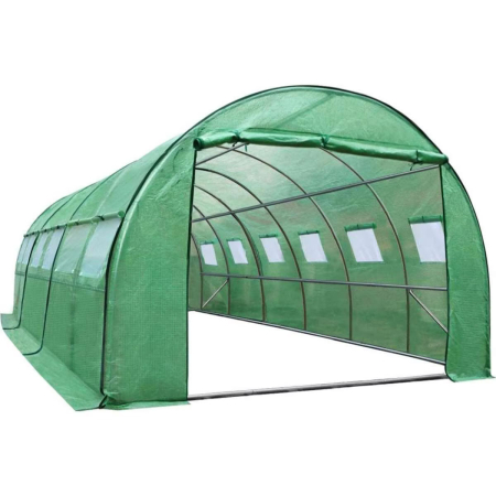 Sere si solarii - Sera gradina tip tunel 400x800x200 cm, folie PE 140g/m2 UV4, 6 segmente, 12 ferestre, usa fermoar, 32 mp, verde