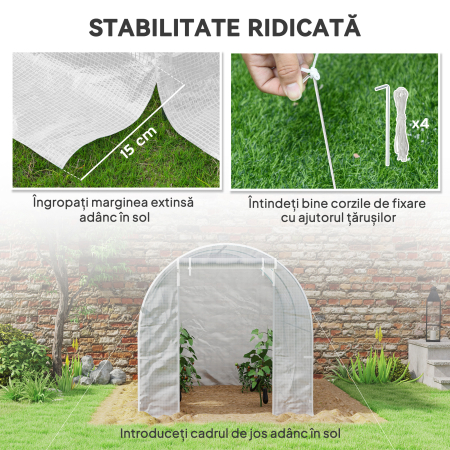  Sera de Gradina Tip Tunel cu Cadrul din Otel si 4 Ferestre din PE 2.5x2x2m, Alba [6]