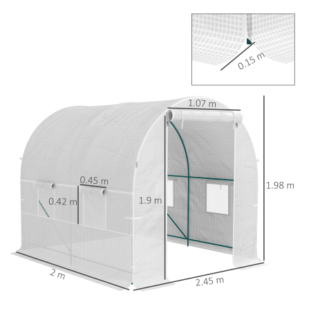  Sera de Gradina Tip Tunel cu Cadrul din Otel si 4 Ferestre din PE 2.5x2x2m, Alba [2]
