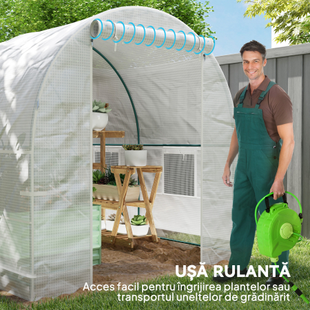  Sera de Gradina Tip Tunel cu Cadrul din Otel si 4 Ferestre din PE 2.5x2x2m, Alba [4]