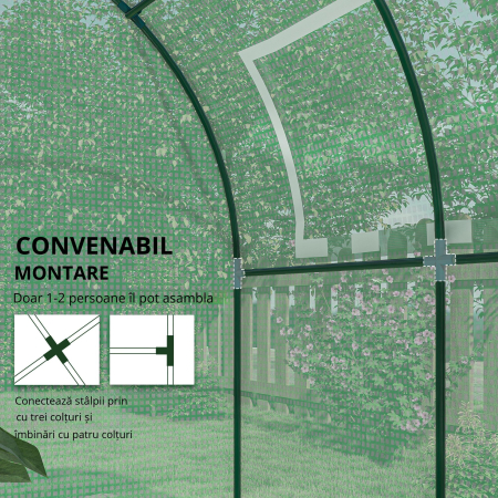  Sera de gradina tip tunel cu ferestre si usi rulante, sera pentru plante cu invelis din PE, verde, 180x180x200cm [6]