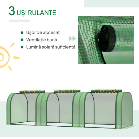  Sera de Gradina tip Tunel din Otel si Plastic PP cu Usi care se Ruleaza 295x100x80 cm, Verde [6]