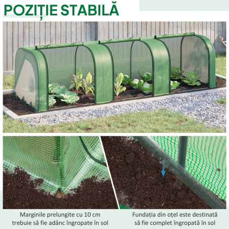  Sera de Gradina tip Tunel din Otel si Plastic PP cu Usi care se Ruleaza 295x100x80 cm, Verde [5]