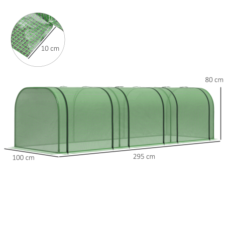  Sera de Gradina tip Tunel din Otel si Plastic PP cu Usi care se Ruleaza 295x100x80 cm, Verde [2]