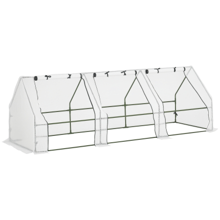 Prelate, pavilioane, umbrele terasa -  Sera de Gradina tip Tunel din PE pentru Plante si Flori cu Margini Extinse si Usi cu Fermoar 295x100x80 cm, Alb lucios