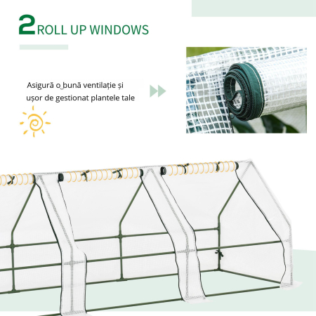  Sera de Gradina tip Tunel din PE pentru Plante si Flori cu Margini Extinse si Usi cu Fermoar 295x100x80 cm, Alb lucios [6]