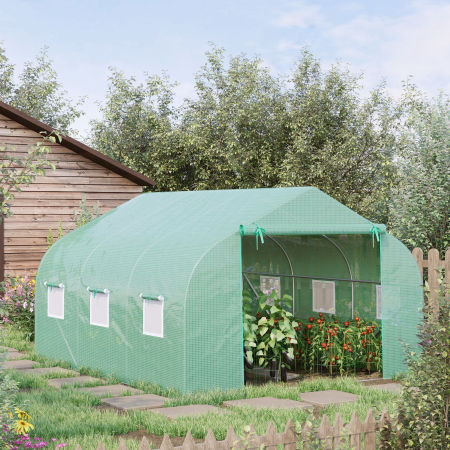  Sera de Gradina Tunel cu Usa Rulanta, 6 Ferestre si Acoperis invelit PE pentru Plante, 3,5x3x2 m, Verde [1]