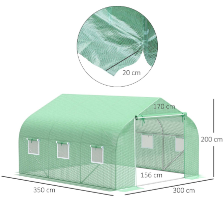  Sera de Gradina Tunel cu Usa Rulanta, 6 Ferestre si Acoperis invelit PE pentru Plante, 3,5x3x2 m, Verde [2]