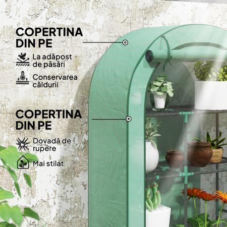  Sera de Perete cu 4 Niveluri, cu Usa cu Balamale, din Otel si PE, 100x45x160 cm, Verde [3]