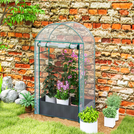  Sera de perete cu sac pentru plante si intrare rulabila, din otel si plastic, 89x50x152 cm, transparenta [7]