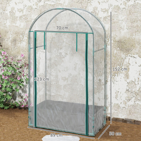  Sera de perete cu sac pentru plante si intrare rulabila, din otel si plastic, 89x50x152 cm, transparenta [2]