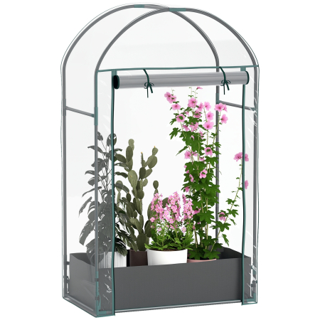 Prelate, pavilioane, umbrele terasa -  Sera de perete cu sac pentru plante si intrare rulabila, din otel si plastic, 89x50x152 cm, transparenta