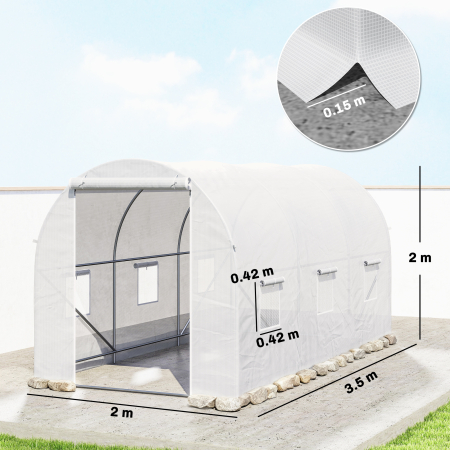  sera gradine3,5 x 2 x 2 m, cadru mare din otel galvanizat, tunel din polietilene pentru gradina,  alb [2]