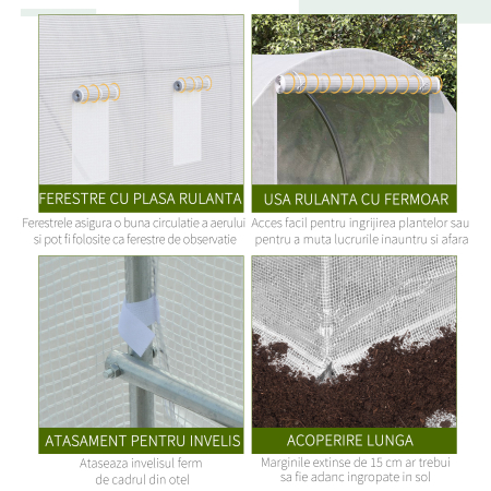  sera gradine3,5 x 2 x 2 m, cadru mare din otel galvanizat, tunel din polietilene pentru gradina,  alb [3]