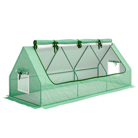 Prelate, pavilioane, umbrele terasa -  Sera Mica cu 2 Ferestre Laterale si Fereastra Centrala, din Otel, PE si PP, 240x90x90 cm, Verde